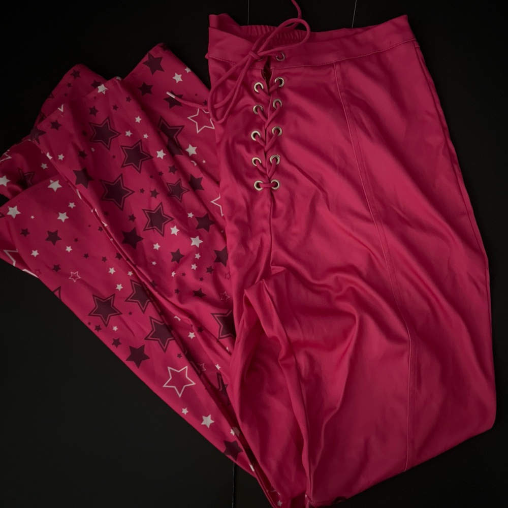 Women’s Size L Pink Star Patterned pants Bell bottoms Halloween costume